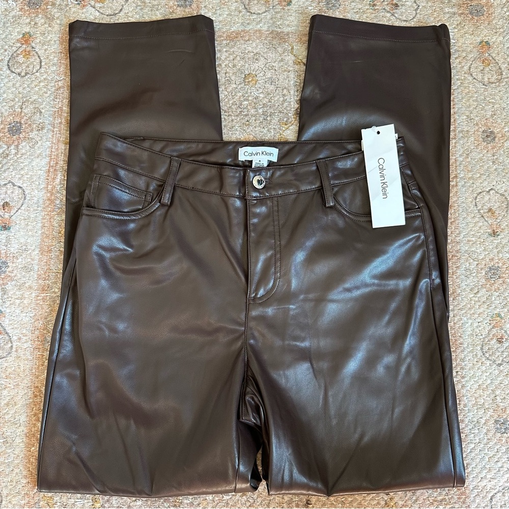 NWT Calvin Klein Faux Leather Straight Leg Pants